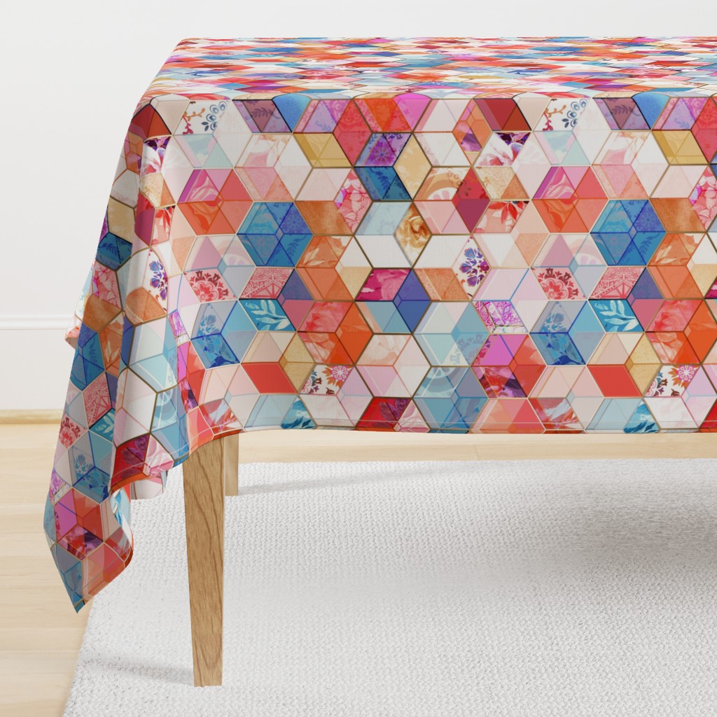 Coral, Cream and Cobalt Kaleidoscope Cubes large