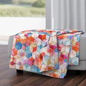 Coral, Cream and Cobalt Kaleidoscope Cubes large