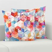 Coral, Cream and Cobalt Kaleidoscope Cubes large