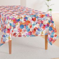 Coral, Cream and Cobalt Kaleidoscope Cubes large