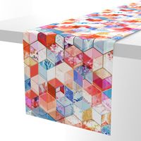 Coral, Cream and Cobalt Kaleidoscope Cubes large