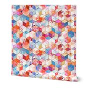 Coral, Cream and Cobalt Kaleidoscope Cubes large