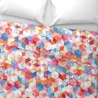 Coral, Cream and Cobalt Kaleidoscope Cubes large