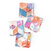 Coral, Cream and Cobalt Kaleidoscope Cubes large