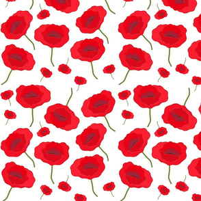 Flanders Poppy Field - red on white 