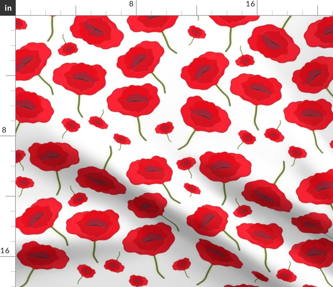 Flanders Poppy Field - red on white 