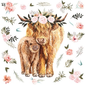 Highland Cows & Orange Flowers-- Multiple Colors – Evie and Ellie