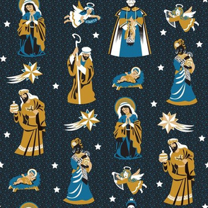 Nativity characters  | black, blue and curry