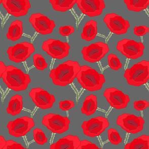 Remembrance Poppies - red on grey