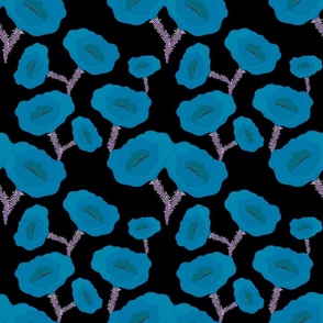 Remembrance Poppies - teal blue on black