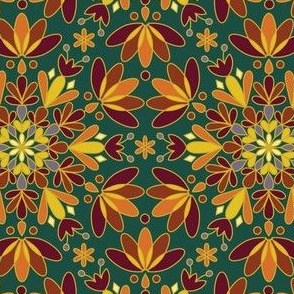 Gold Red Orange Green Snowflake Christmas, Gold Outline, Bright