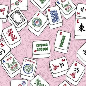 Mahjong Tiles on Pale Pink with Swirls Background