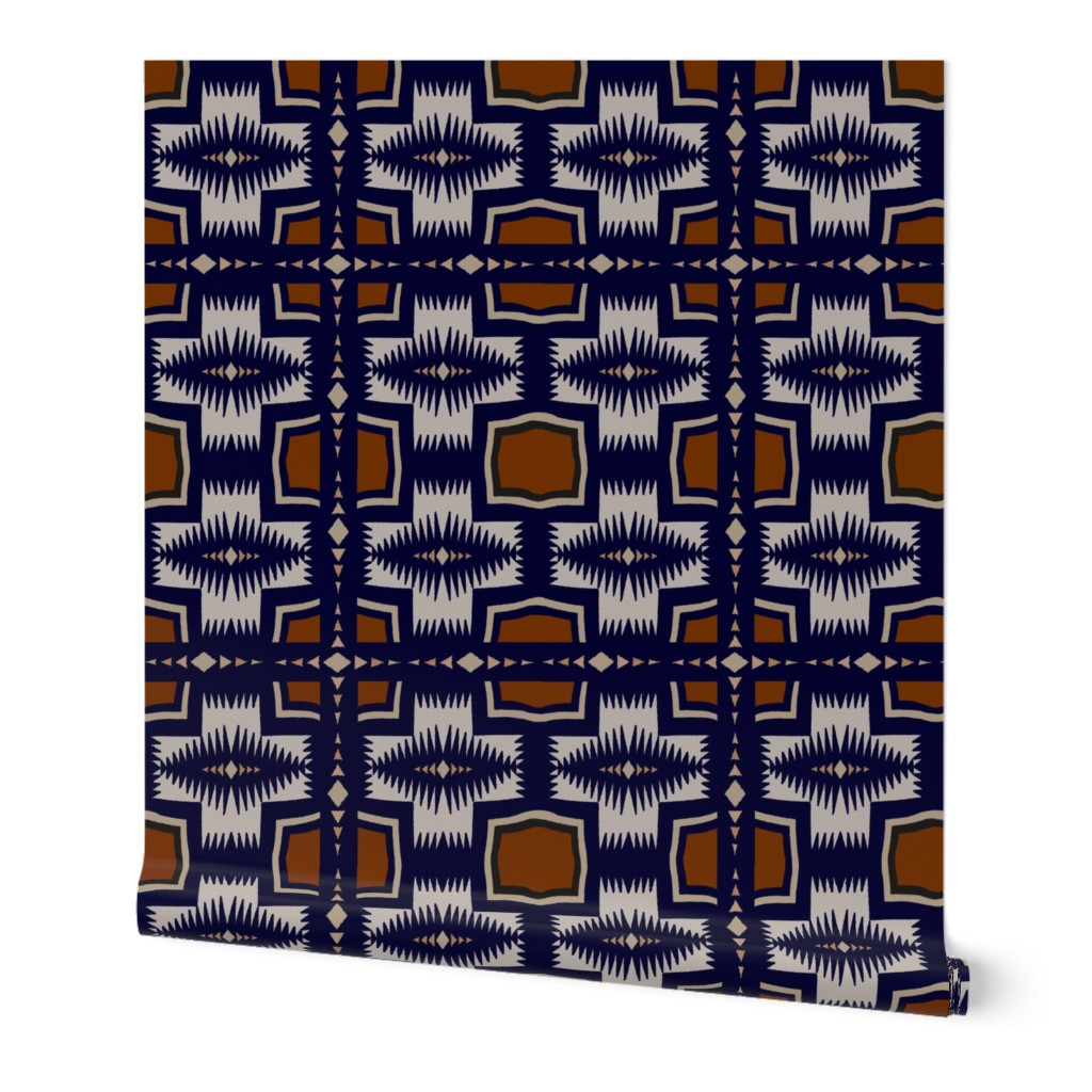 Western Blanket - Rust Navy Gray - Design 9417266