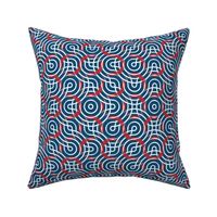 Nautical truchet - curved abstract white-red on navy 1 large