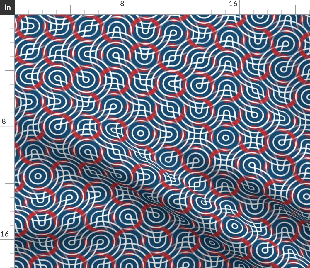 Nautical truchet - curved abstract white-red on navy 1 large