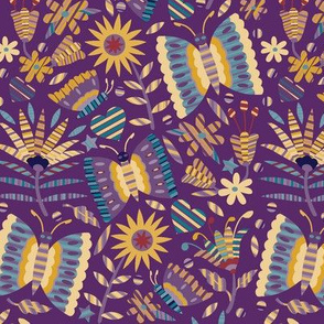 Otomi Butterflies-Muted Jewel Tones-Purple