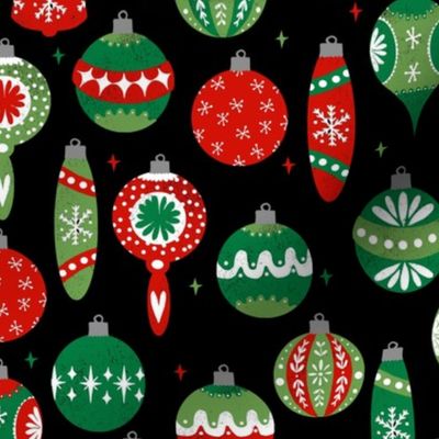 vintage ornaments fabric // andrea lauren fabric, vintage fabric, vintage christmas fabric, ornaments fabric, holiday design - red and green and black
