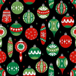 vintage ornaments fabric // andrea lauren fabric, vintage fabric, vintage christmas fabric, ornaments fabric, holiday design - red and green and black