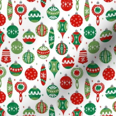 SMALL vintage ornaments fabric // andrea lauren fabric, vintage fabric, vintage christmas fabric, ornaments fabric, holiday design - red and green