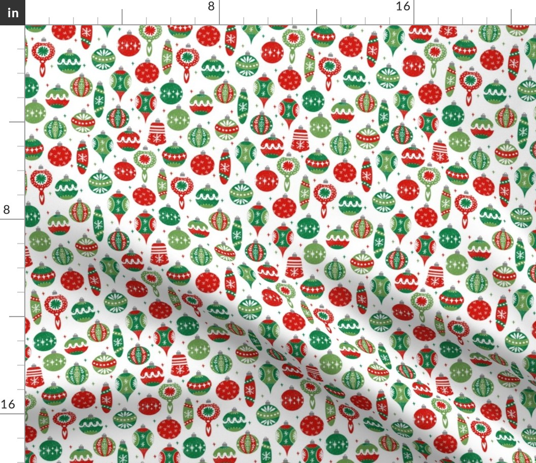 SMALL vintage ornaments fabric // andrea lauren fabric, vintage fabric, vintage christmas fabric, ornaments fabric, holiday design - red and green