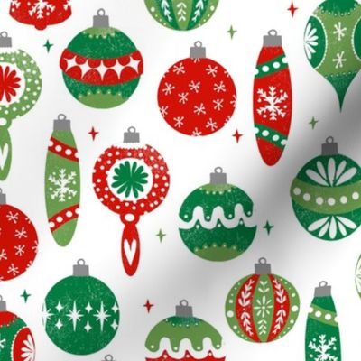 vintage ornaments fabric // andrea lauren fabric, vintage fabric, vintage christmas fabric, ornaments fabric, holiday design - red and green