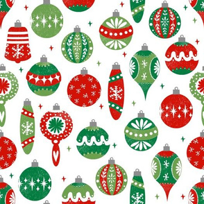 vintage ornaments fabric // andrea lauren fabric, vintage fabric, vintage christmas fabric, ornaments fabric, holiday design - red and green