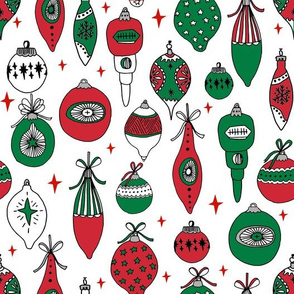 vintage ornaments fabric // andrea lauren fabric, vintage fabric, vintage christmas fabric, ornaments fabric, holiday design - red and green