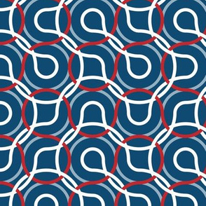 Nautical truchet - curved abstract white-red on navy 2 large