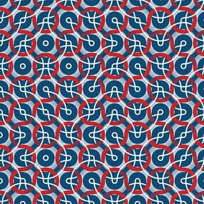 Nautical truchet - curved abstract white-red on navy 3