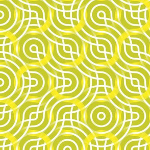 Truchet lines - curved abstract green-white-yellow large