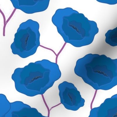 Remembrance Poppies - cornflower blue on white