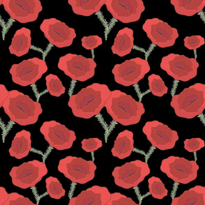 Remembrance Poppies - coral red on black