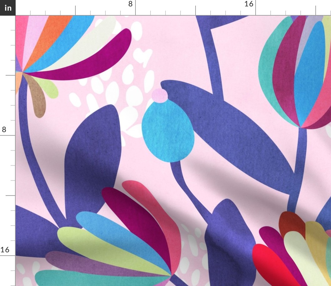 Rainbow Floral Pattern on Pink Background