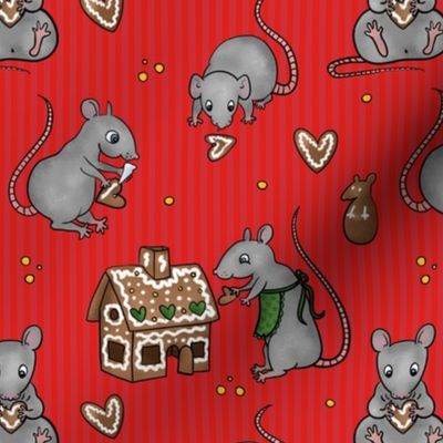 Rats making gingerbread house -red