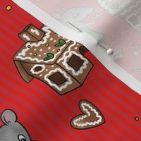 Rats making gingerbread house -red