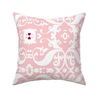  Damask with pink hearts white on light pink