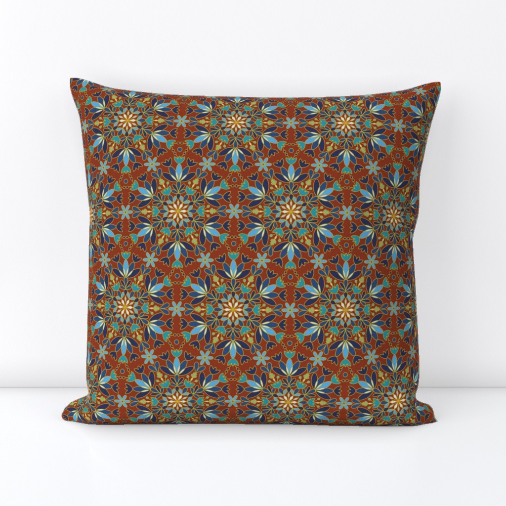 Bohemian Caramel Snowflake, 50s 60s Color palette, Bright Blue Shades