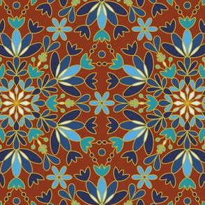 Bohemian Caramel Snowflake, 50s 60s Color palette, Bright Blue Shades