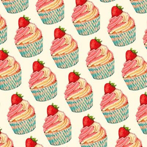 Strawberry Cupcake Pattern - Cream