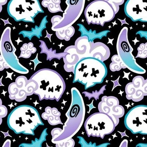 Pastel Goth Skulls and Moons