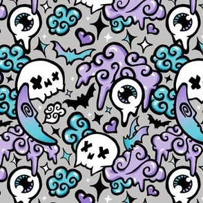 Pastel Goth Skulls and Clouds