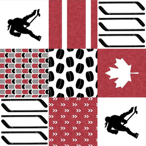 Women's Hockey//Canada//Pretty & Nice//Red - Wholecloth Cheater Quilt - Rotated