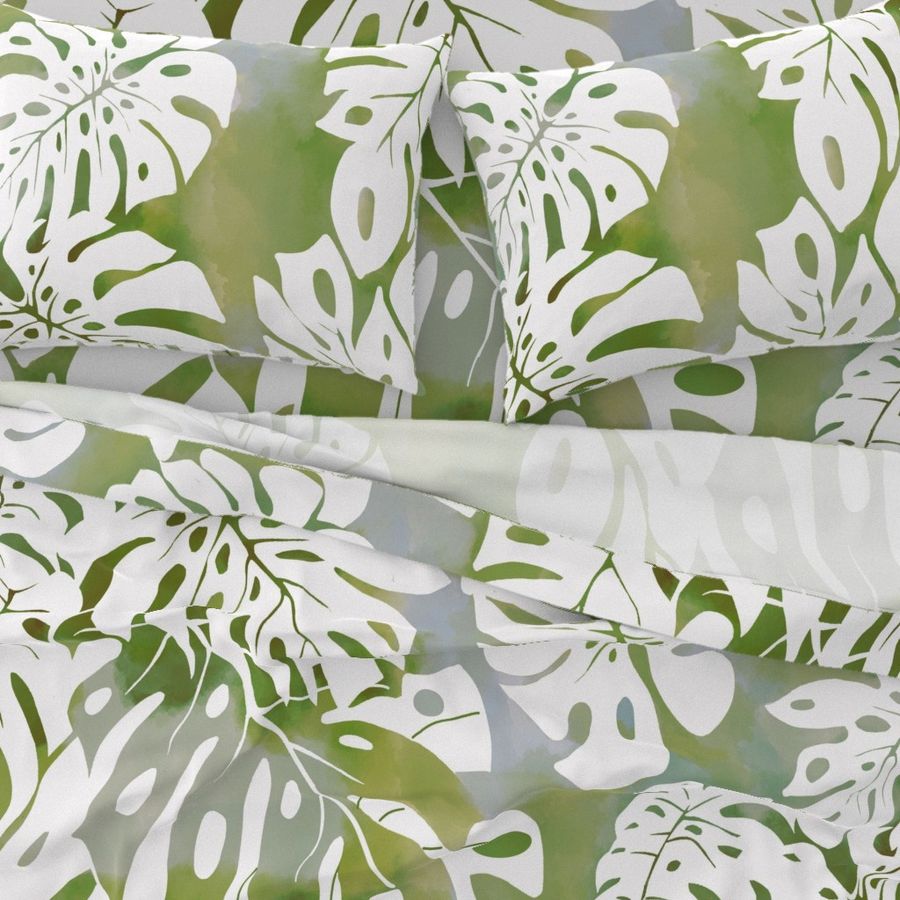 Jumbo Monstera Watercolor-gray-green