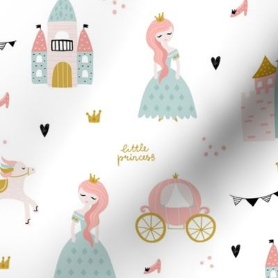 Cute princess, castle,carriage print 