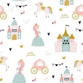 Cute princess, castle,carriage print 