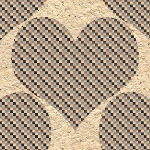 3 Checkered Hearts on Handemade Paper