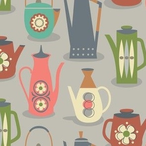 60s teapots on gray