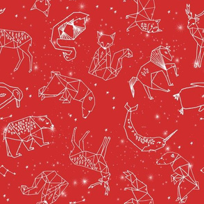 constellations // geometric animal nursery baby design cute constellations fabric - red
