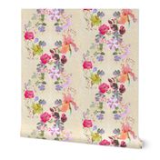 9x9-Inch Half-Drop Repeat of Spring Wreaths Chintz on Cream Background