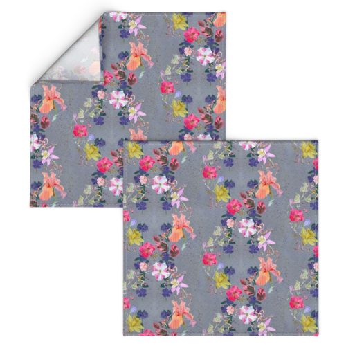 9x9-Inch Half-Drop Repeat of Spring Wreath Chintz on Slate Background